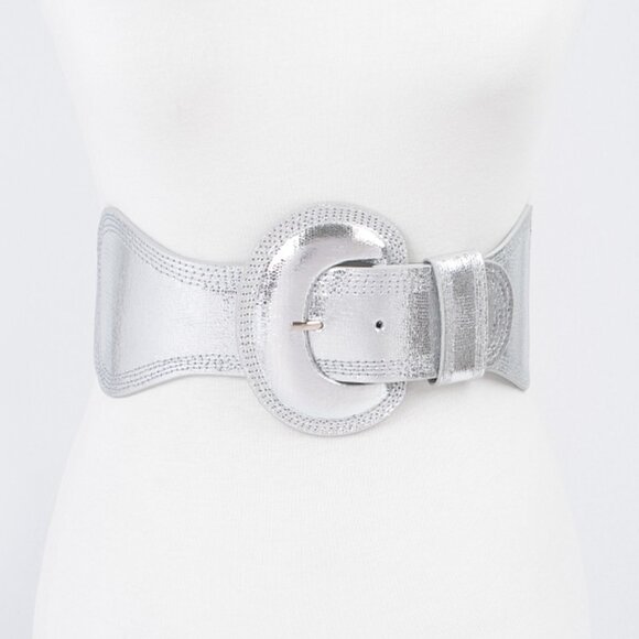 COPY - BNWT Plus Size Metallic Silver Elastic Wide Belt Fashion Belt Silver XL … - Picture 1 of 5